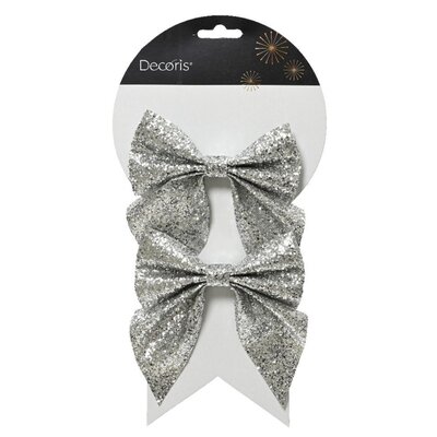 Kerststrik | polyester | zilver/glitters | set van 2 | 12cm