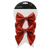 Kerststrik | polyester | rood/glitters | set van 2 | 13cm