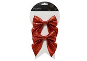 Kerststrik | polyester | rood/glitters | set van 2 | 13cm