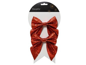 Kerststrik | polyester | rood/glitters | set van 2 | 13cm