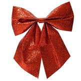 Kerststrik | polyester | rood/glitters | set van 2 | 13cm