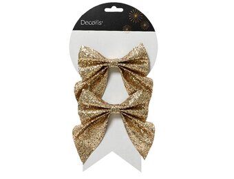 Kerststrik | polyester | goud/glitters | set van 2 | 16cm