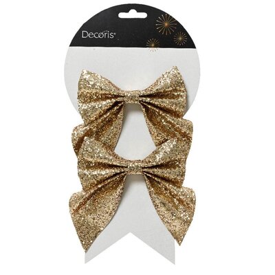 Kerststrik | polyester | goud/glitters | set van 2 | 16cm
