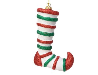 Kersthanger kerstsok elf | rood/wit/groen | onbreekbaar | 13cm