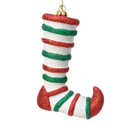 Kersthanger kerstsok elf | rood/wit/groen | onbreekbaar | 13cm