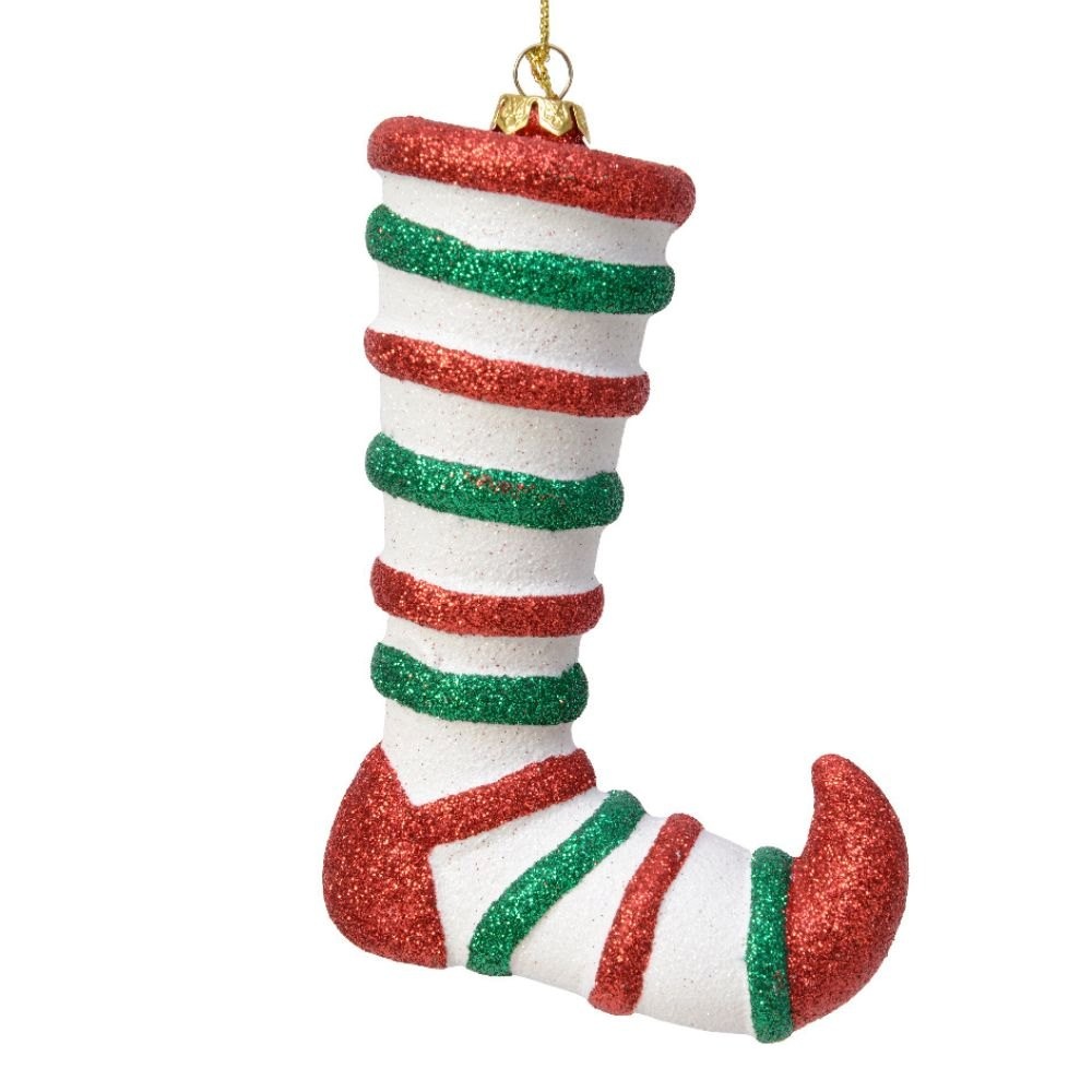 Kersthanger kerstsok elf | rood/wit/groen | onbreekbaar | 13cm