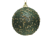 Gedecoreerde kerstbal ø8cm | foam | dennengroen met kralen en glitters