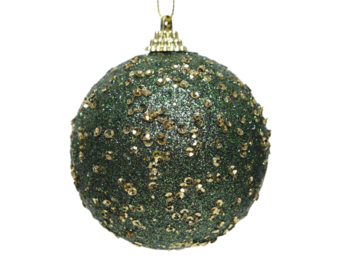 Gedecoreerde kerstbal ø8cm | foam | dennengroen met kralen en glitters