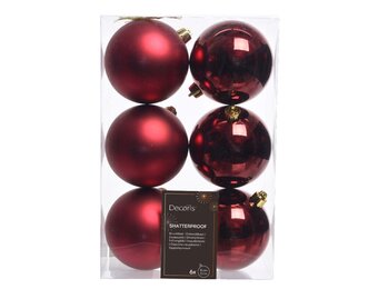 Kerstballen set 6-delig | ossenbloed | kunststof/onbreekbaar | 8cm