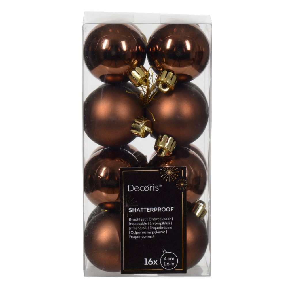 Kerstballen set 16-delig | espresso | kunststof/onbreekbaar | 4cm