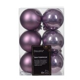 Kerstballen set 12-delig | kristal lila | kunststof/onbreekbaar | 6cm