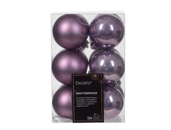Kerstballen set 12-delig | kristal lila | kunststof/onbreekbaar | 6cm