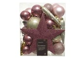 Kerstballen mixbox met piek 33-delig | roze en goud | kunststof/onbreekbaar | diverse maten