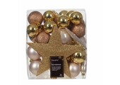 Kerstballen mixbox met piek 33-delig | bruin | kunststof/onbreekbaar | diverse maten
