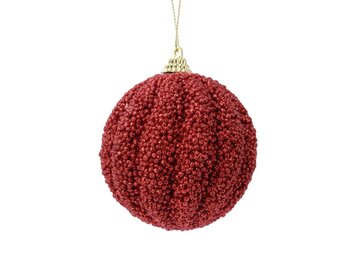 Gedecoreerde kerstbal ø8cm | foam | kerstrood met glitters