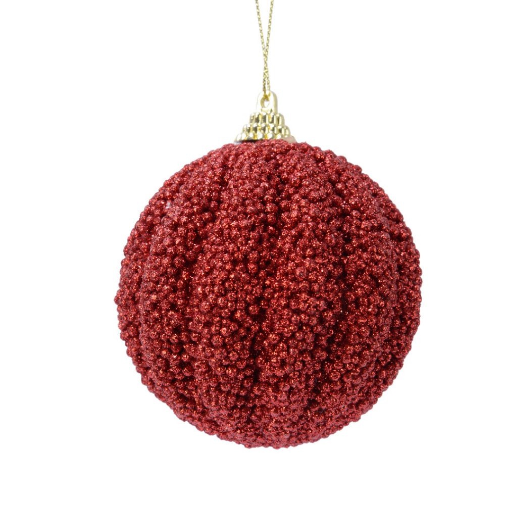 Gedecoreerde kerstbal ø8cm | foam | kerstrood met glitters