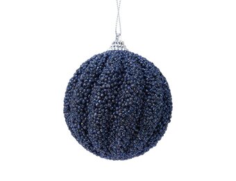 Gedecoreerde kerstbal ø8cm | foam | nachtblauw met frost