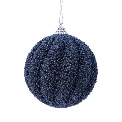 Gedecoreerde kerstbal ø8cm | foam | nachtblauw met frost