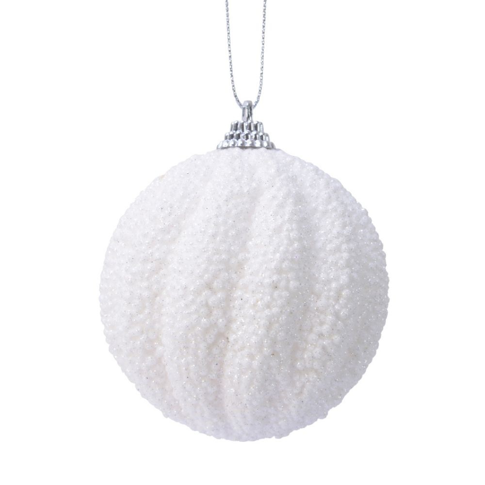 Gedecoreerde kerstbal ø8cm | foam | winterwit met glitters