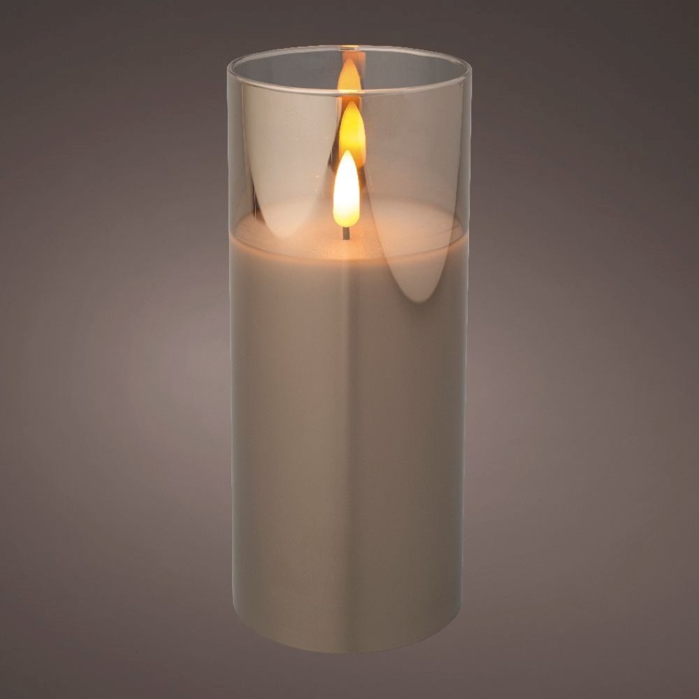 LED kaars | glas & wax | rookgrijs/warm wit | ø7,5x17,5cm