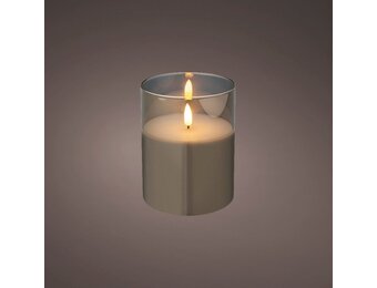 LED kaars | glas & wax | rookgrijs/warm wit | ø10x12,5cm