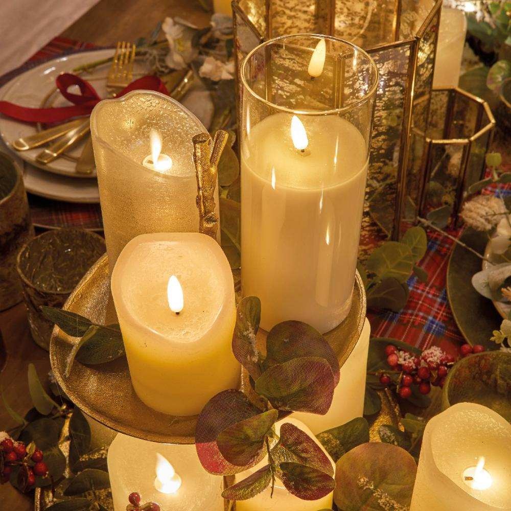 LED kaars | wax & glas | wit/warm wit | ø7,5x12,5cm