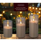 LED kaarsen set van 3 | glas & wax | rookgrijs/warm wit | ø7,5x17,5 / 15 / 12,5cm