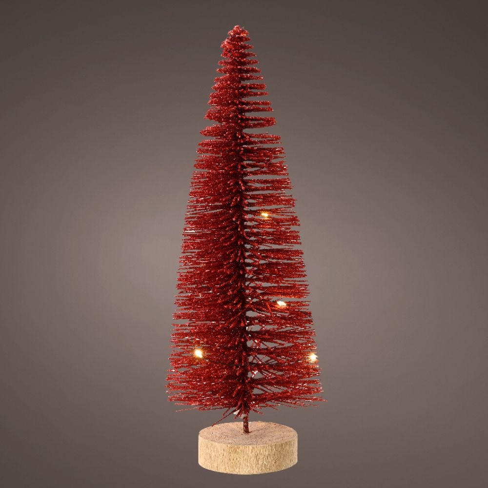 Mini kerstboom decoratief | rood | LED/warm wit | 30cm