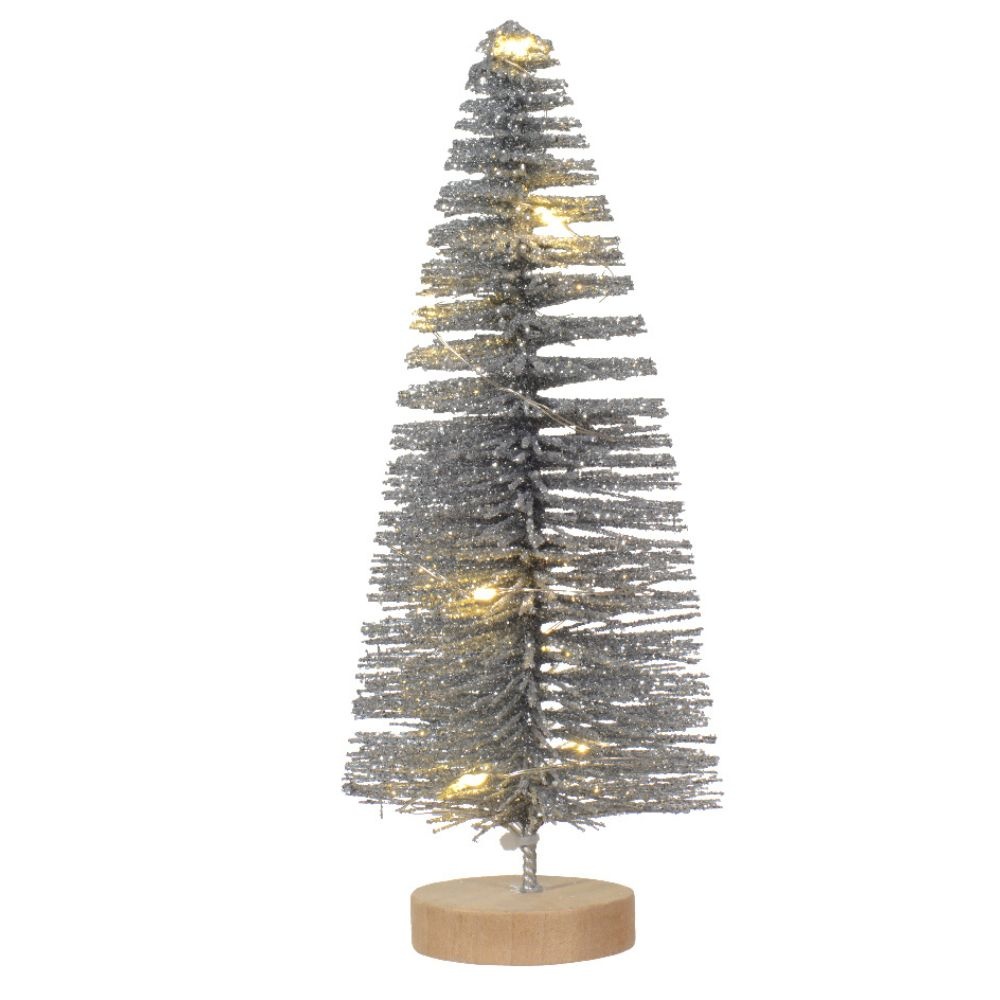 Mini kerstboom decoratief | zilver | LED/warm wit | 20cm