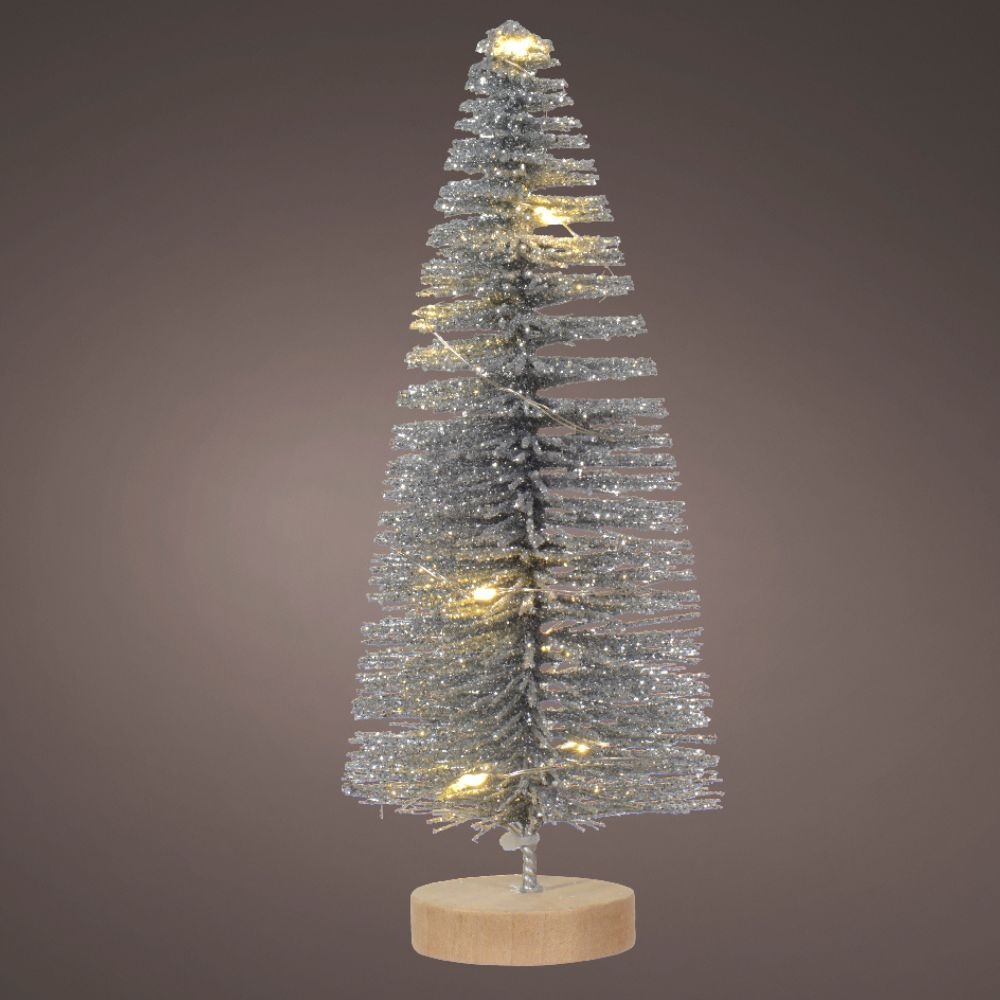 Mini kerstboom decoratief | zilver | LED/warm wit | 20cm