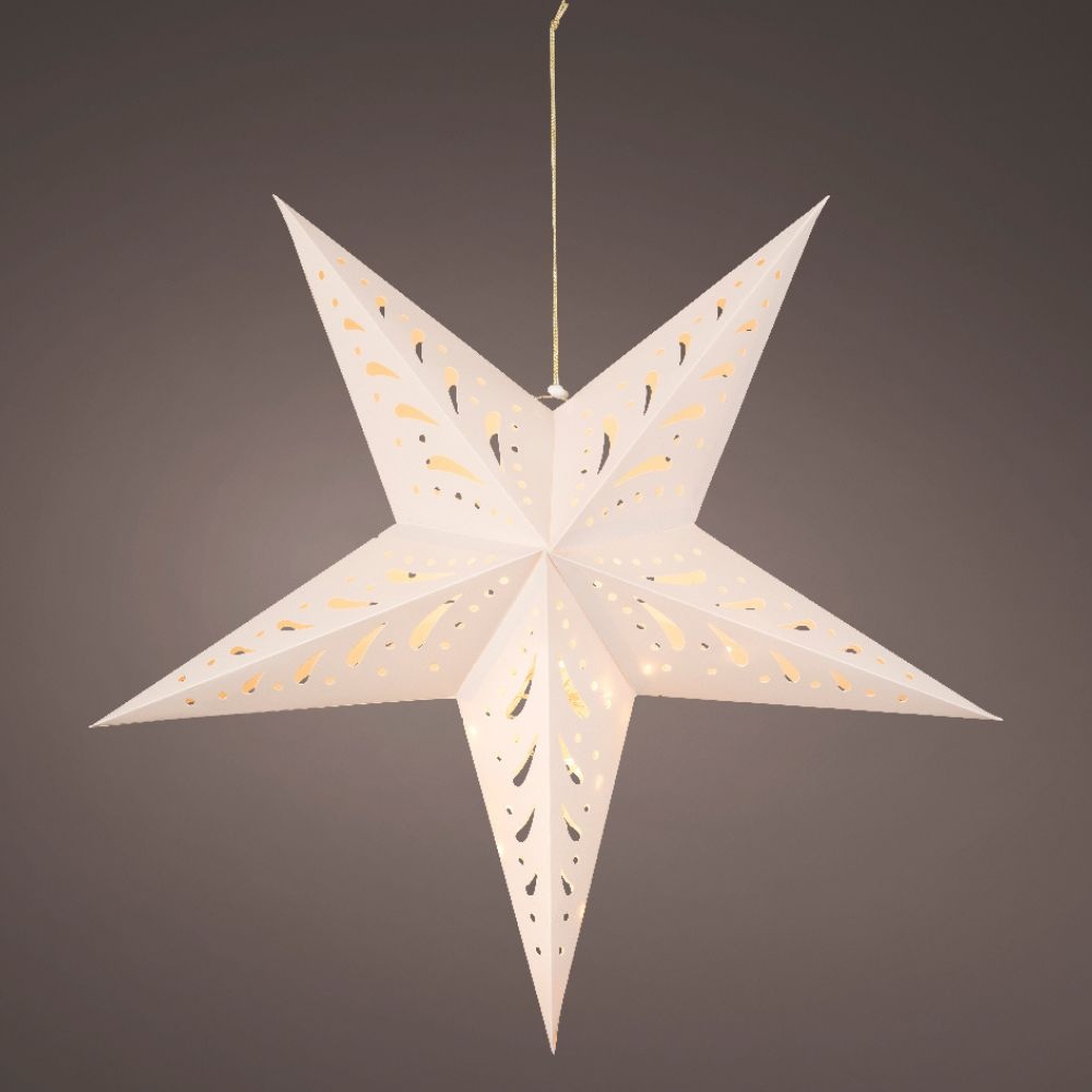 Ster kersthanger met lampjes | papier | wit met mandala | LED/warm wit | 60cm