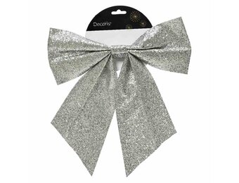 Kerststrik | polyester | zilver/glitters | 34cm