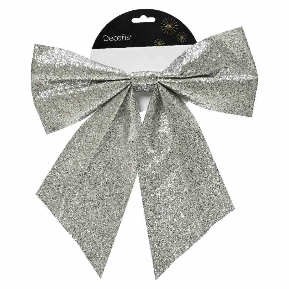 Kerststrik | polyester | zilver/glitters | 34cm