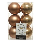 Kerstballen set 12-delig | camel bruin | kunststof/onbreekbaar | 6cm