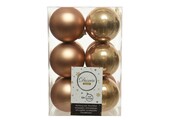 Kerstballen set 12-delig | camel bruin | kunststof/onbreekbaar | 6cm