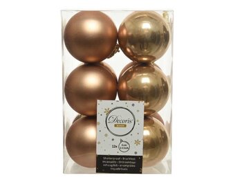 Kerstballen set 12-delig | camel bruin | kunststof/onbreekbaar | 6cm