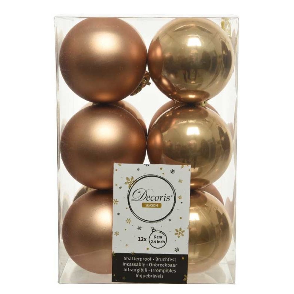 Kerstballen set 12-delig | kunststof /onbreekbaar | camel bruin | 6cm