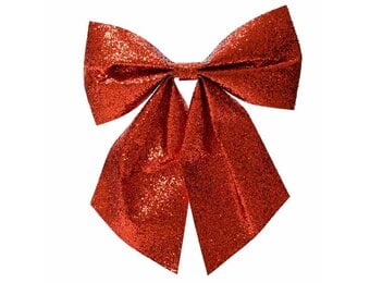 Kerststrik | polyester | rood met glitters | 34cm
