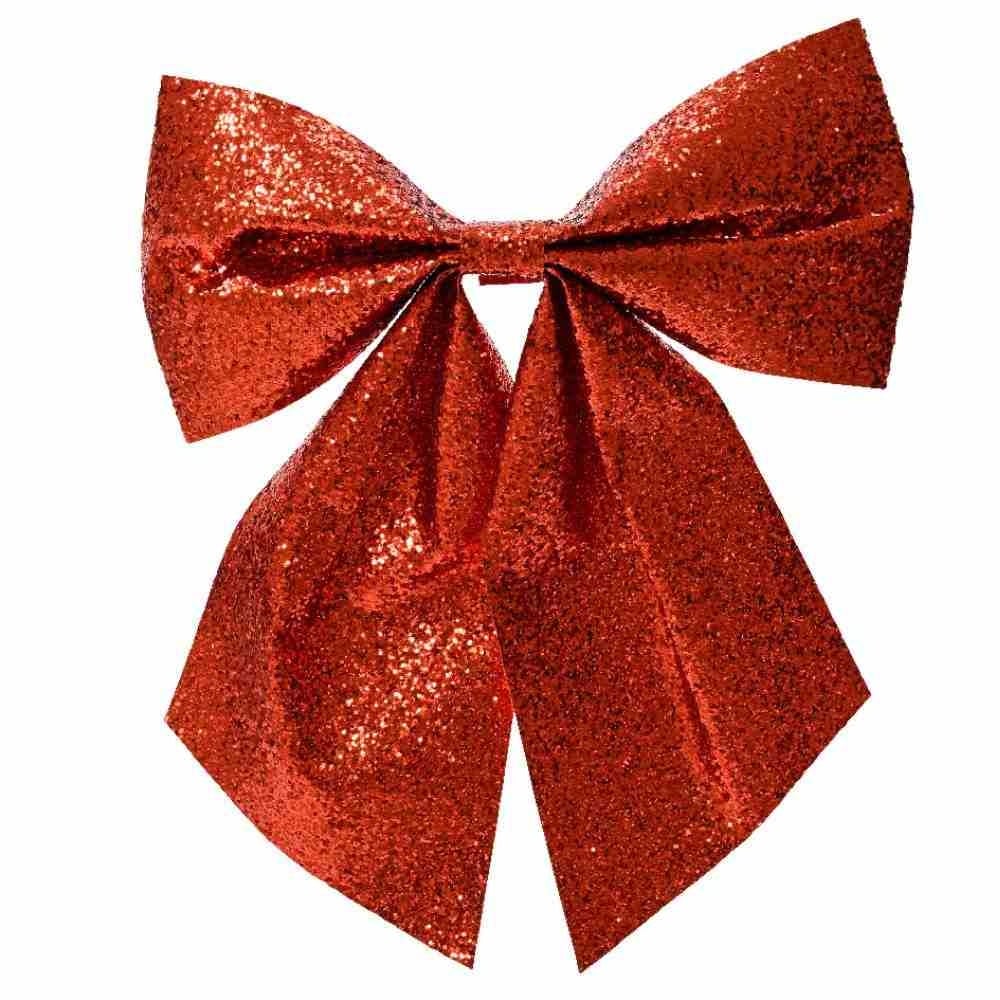 Kerststrik | polyester | rood met glitters | 34cm