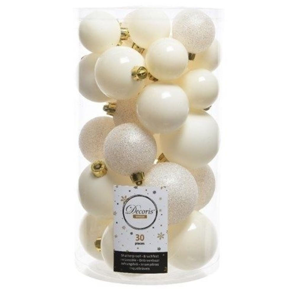 Kerstballen set 30-delig | kunststof/onbreekbaar | wolwit | diverse maten