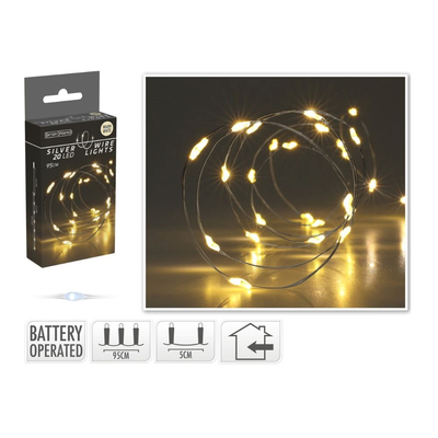 Kerstverlichting zilverdraad | 20 LED lampjes | warm wit | op batterijen
