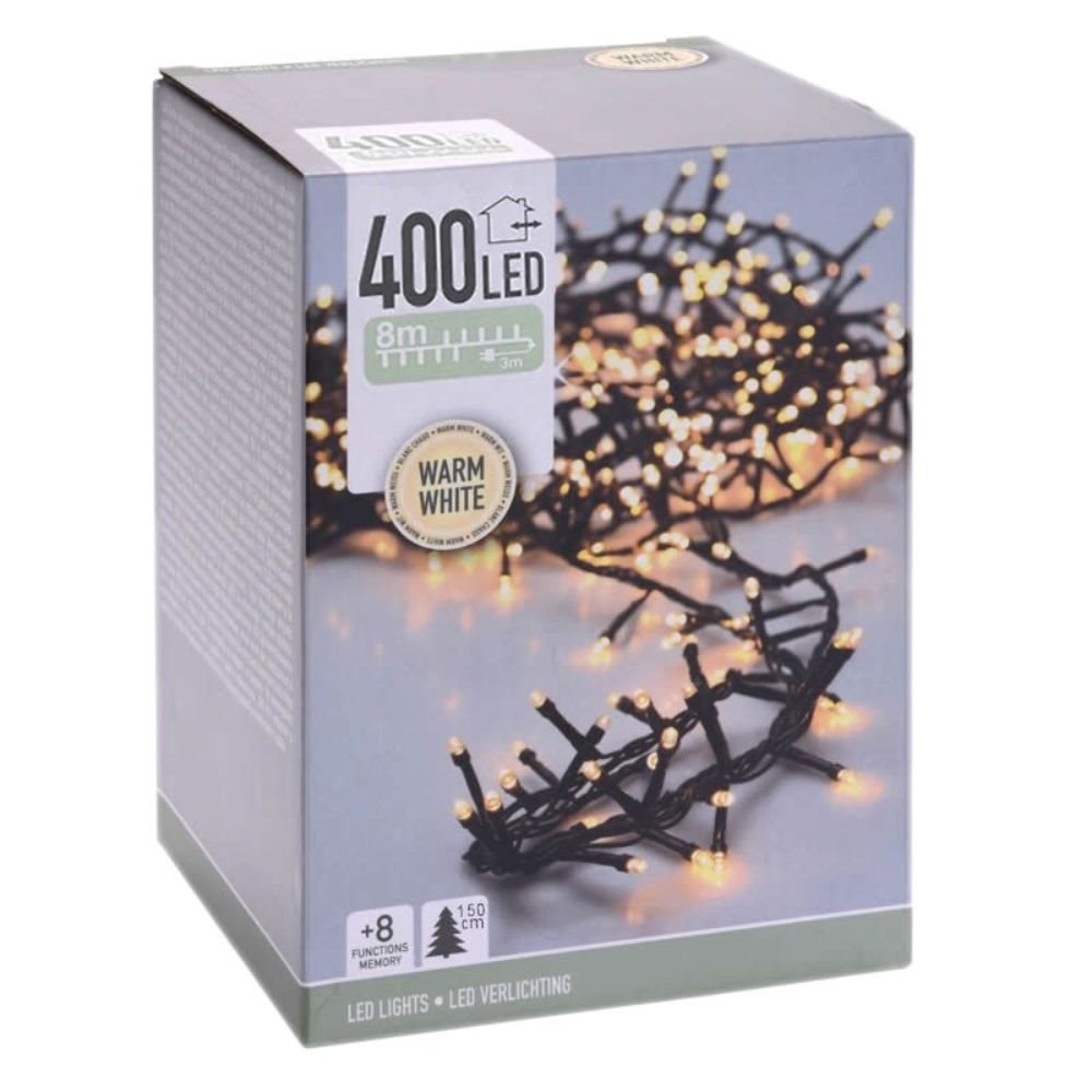 Kerstverlichting micro cluster | 400 LED lampjes | met timerfunctie | extra warm wit | 8m