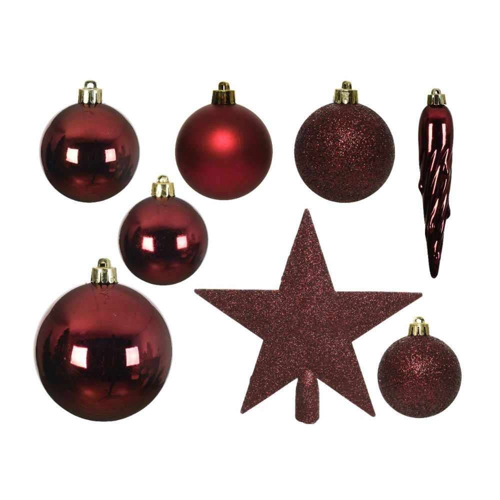 Kerstballen mixbox 33-delig | ossenbloed | diverse maten