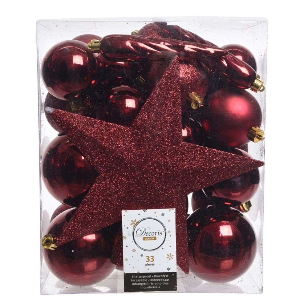 Kerstballen mixbox 33-delig | ossenbloed | diverse maten