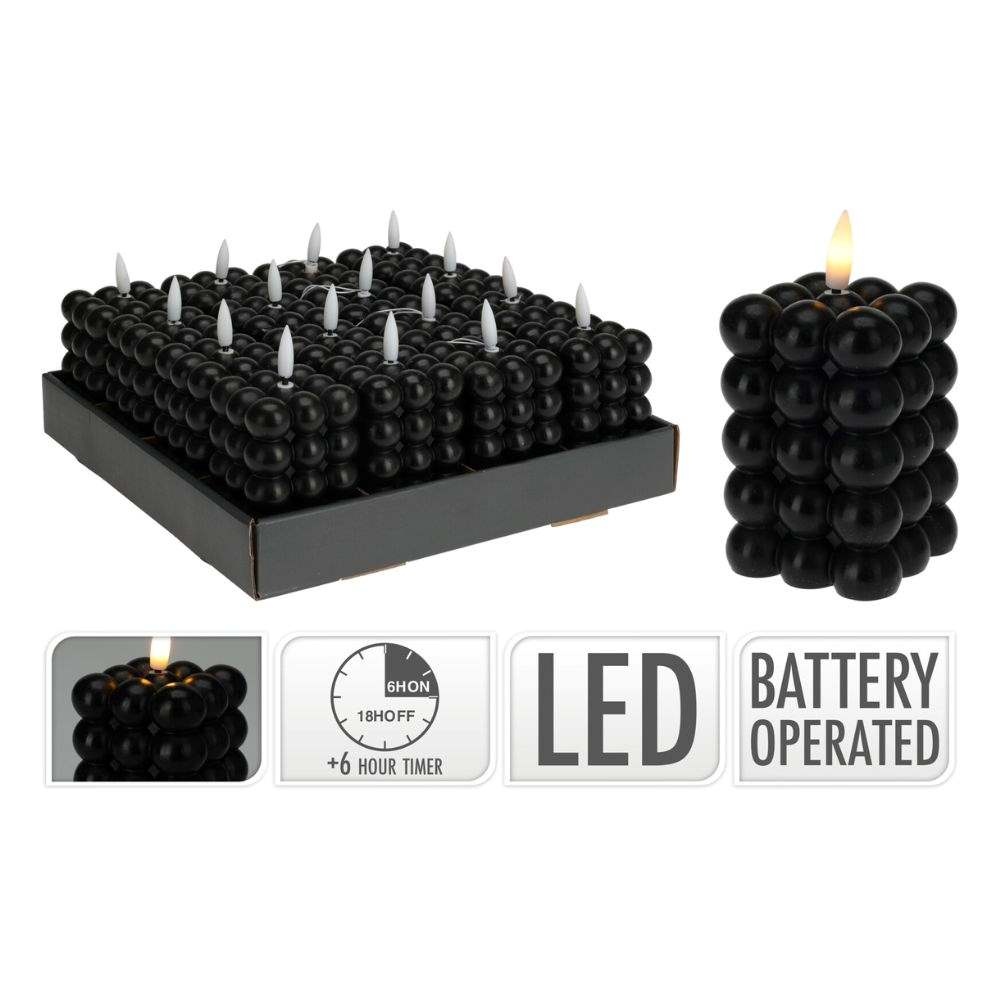 LED kaars | zwart/warm wit | 6x8,8cm