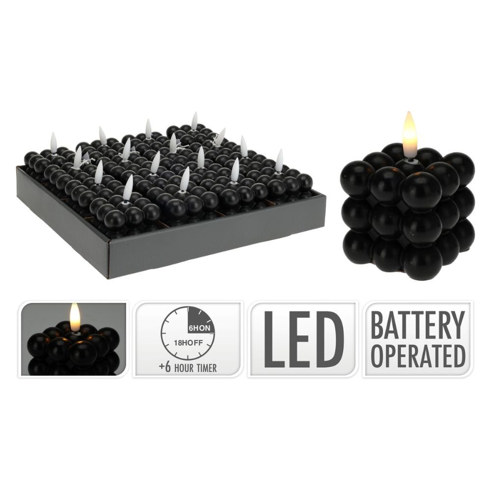 LED kaars | zwart/warm wit |  6x8,8cm