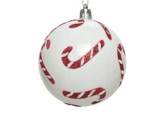 Gedecoreerde kerstbal ø8cm | onbreekbaar | winterwit met zuurstokken