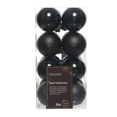Kerstballen set 16-delig | zwart | kunststof/onbreekbaar | 4cm