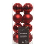 Kerstballen set 16-delig | kerstrood | kunststof/onbreekbaar | 4cm