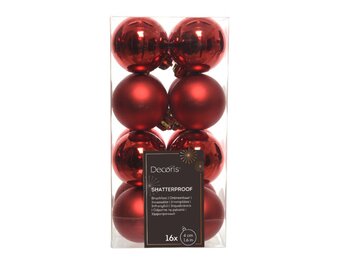 Kerstballen set 16-delig | kerstrood | kunststof/onbreekbaar | 4cm